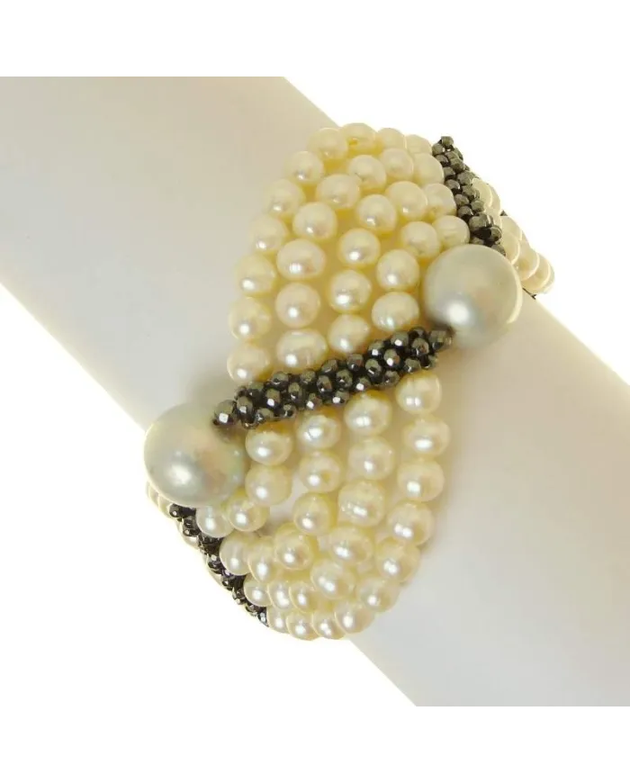 Bracciale 6 Fili Rajola Onda con Ematite e Perle