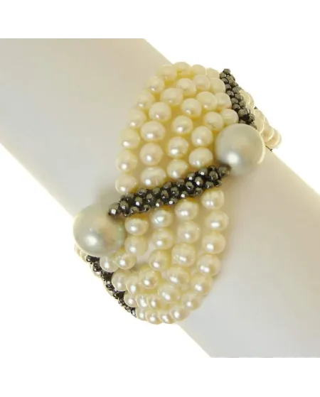 Bracciale 6 Fili Rajola Onda con Ematite e Perle