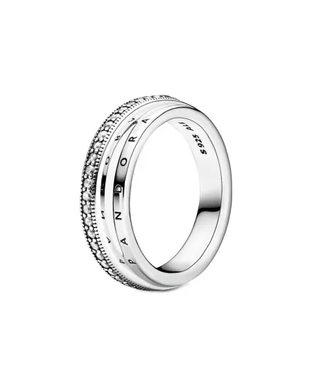 Anello a Tripla Fascia Pandora in Argento con Pavè di Zirconia Cubica