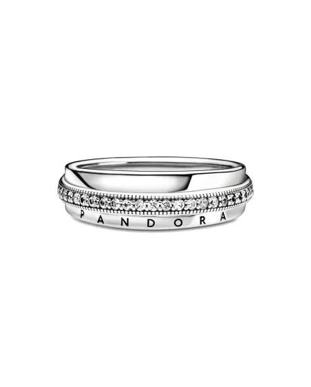 Anello a Tripla Fascia Pandora in Argento con Pavè di Zirconia Cubica