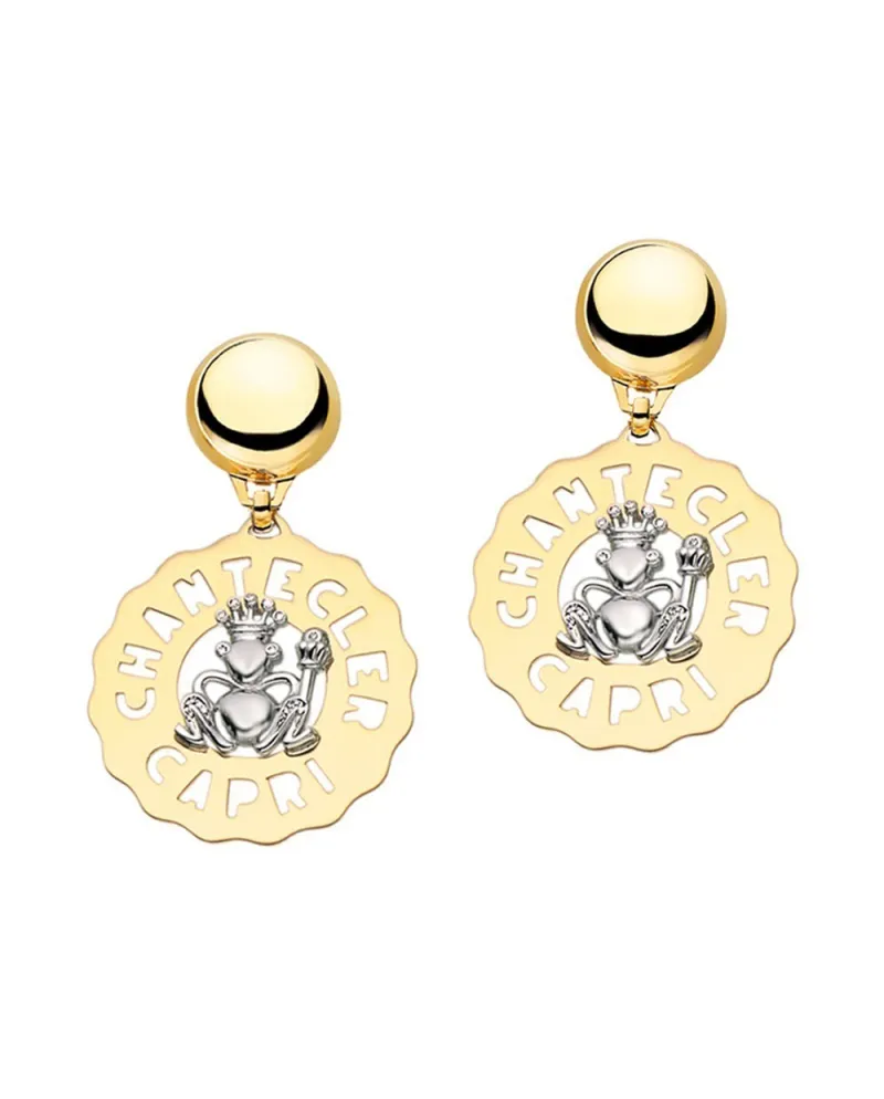 Chantecler Logo Orecchini medi ranocchio in oro giallo bianco diamanti