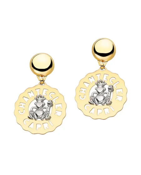 Chantecler Logo Orecchini medi ranocchio in oro giallo bianco diamanti