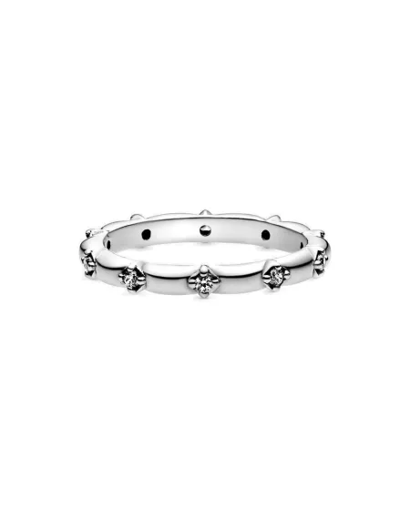 Anello Pandora con Fascia a Petali di Fiore in Argento con Zirconia Cubica