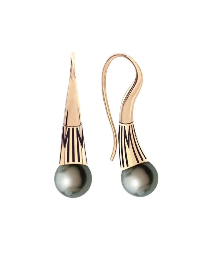 Orecchini Monachelle Mimì Tam Tam in Oro Rosa e Perle Nere