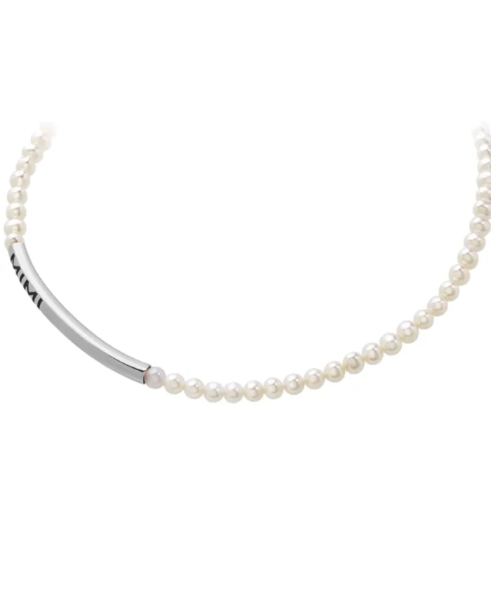 Mimì Elastic Necklace in Silver and White Pearls
