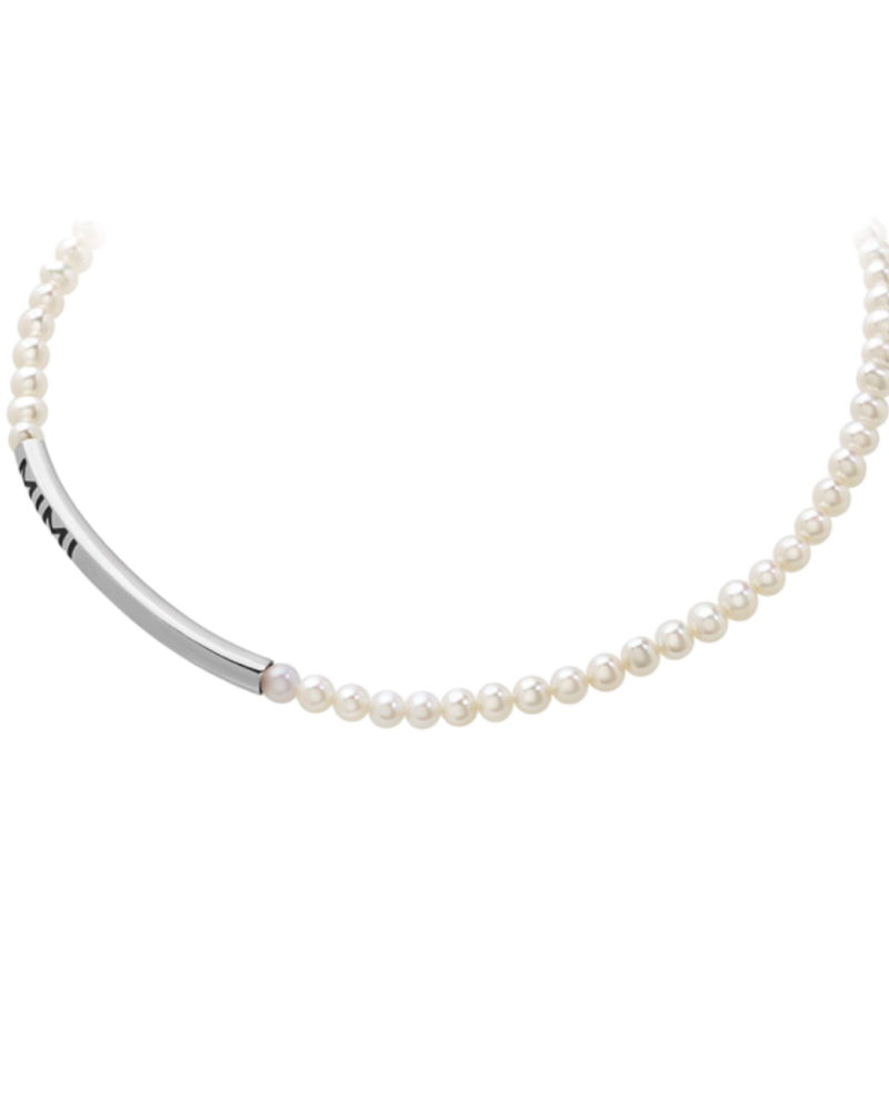 Mimì Elastic Necklace in Silver and White Pearls