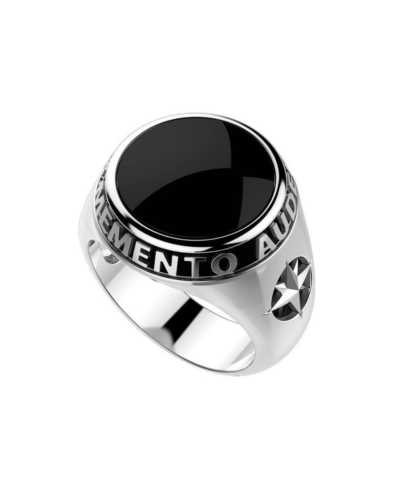 Anello cavalierie Zancan in argento con onice nera rotonda