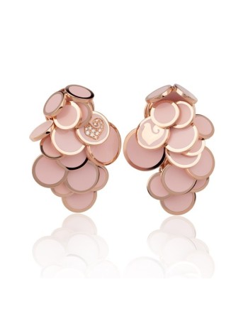 Orecchini Chantecler Paillettes a Cascata in Oro Rosa, Diamanti Bianchi e Smalto Rosa