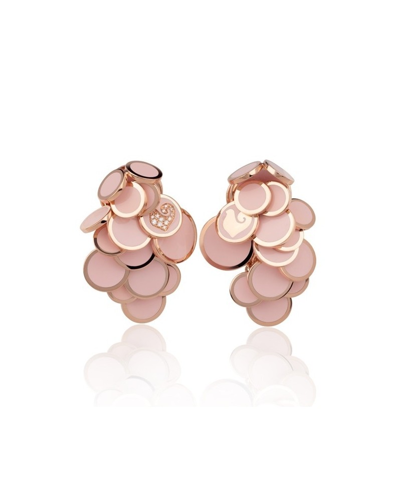 Orecchini Chantecler Paillettes a Cascata in Oro Rosa, Diamanti Bianchi e Smalto Rosa
