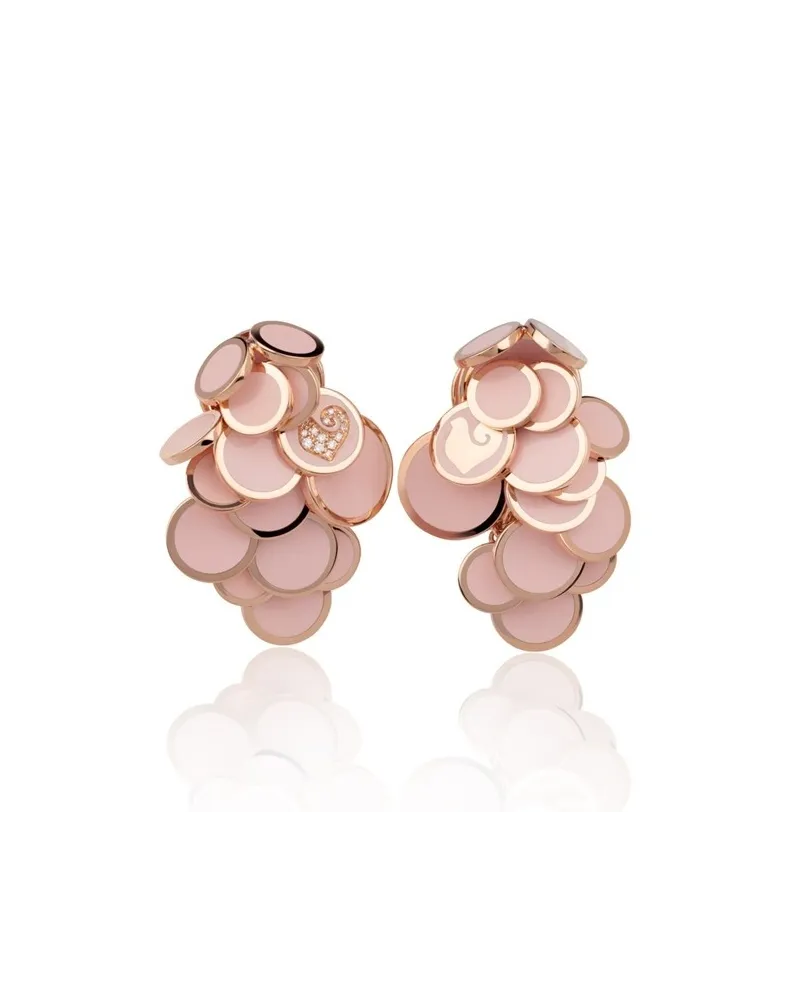 Orecchini Chantecler Paillettes a Cascata in Oro Rosa, Diamanti Bianchi e Smalto Rosa