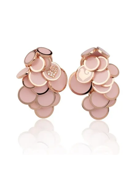 Orecchini Chantecler Paillettes a Cascata in Oro Rosa, Diamanti Bianchi e Smalto Rosa
