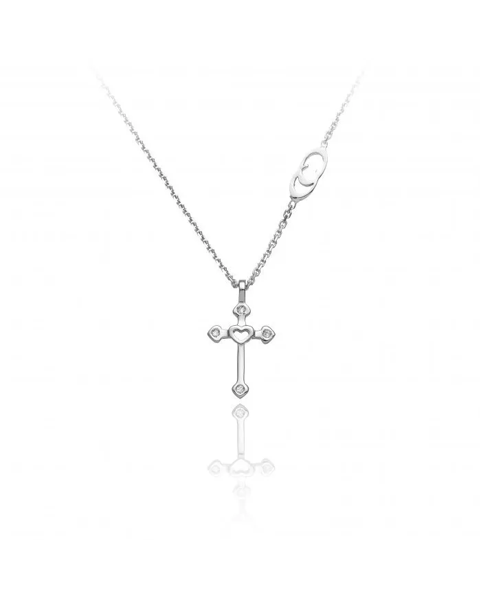 Pendente a Croce e Collana Chimento Tradition Gold Immagini Sacre in Oro Bianco e Diamanti