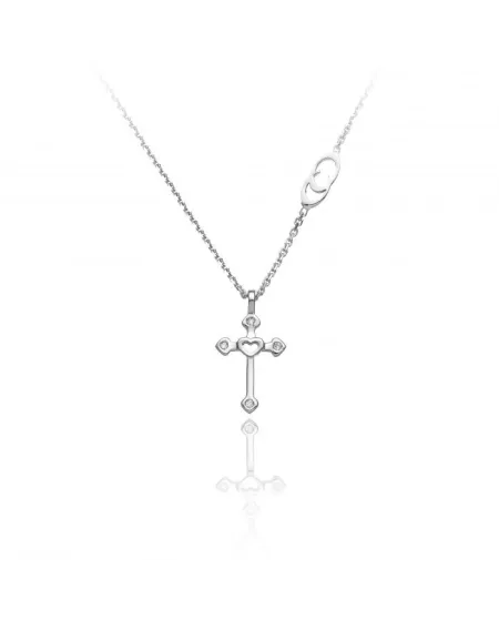 Pendente a Croce e Collana Chimento Tradition Gold Immagini Sacre in Oro Bianco e Diamanti