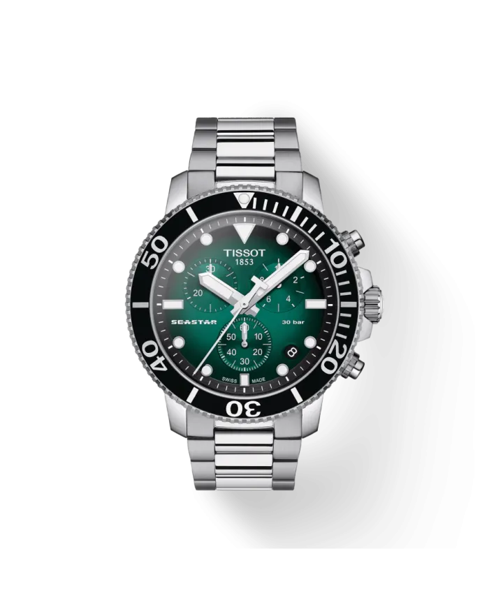 Orologio Tissot Seastar 1000 Chronograph con Quadrante Verde Sfumato e Cinturino in Acciaio