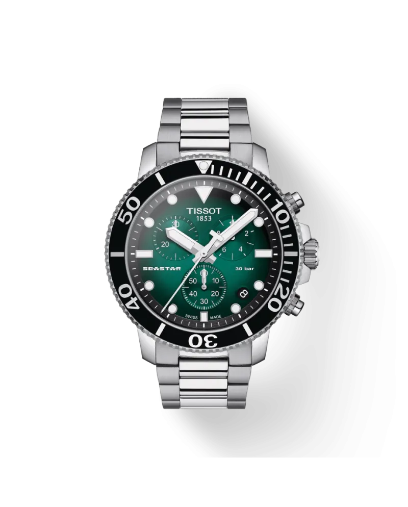 Orologio Tissot Seastar 1000 Chronograph con Quadrante Verde Sfumato e Cinturino in Acciaio