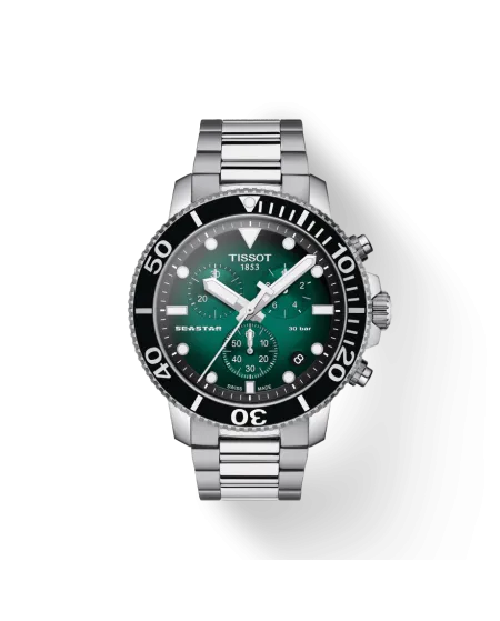 Orologio Tissot Seastar 1000 Chronograph con Quadrante Verde Sfumato e Cinturino in Acciaio