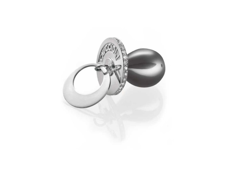 I Ciuccioli Gioielli ciondolo pendente ciuccio in argento pvc nero con zirconi brillanti e collana da 55 cm