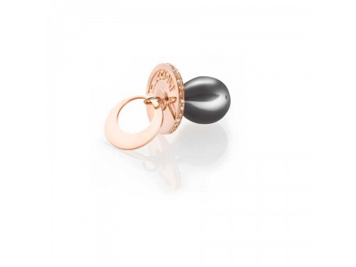 I Ciuccioli Gioielli ciondolo pendente ciuccio piccolo in argento 925 pvd rosa e nero con zirconi e collana da 55 cm