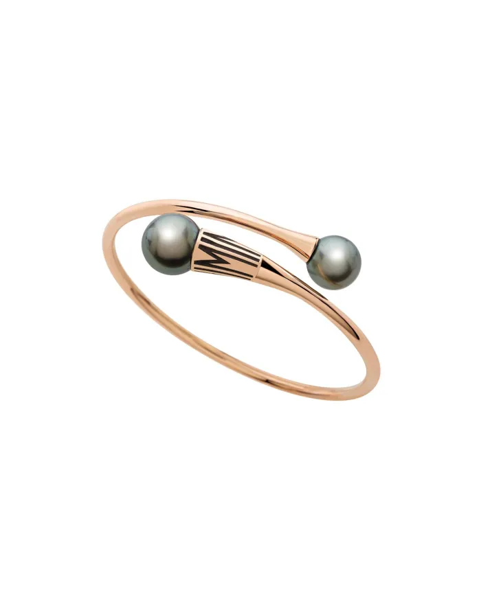 Bracciale Rigido Aperto Mimì Tam Tam in Oro Rosa e Perle Nere