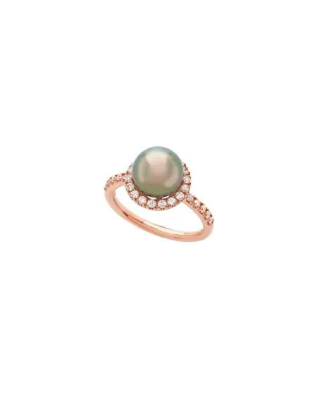 Anello Mimì Happy in Oro Rosa e Perla Nera e Diamanti