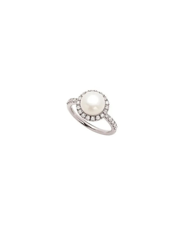 Bague Mimì Happy en or blanc avec perle blanche et diamants