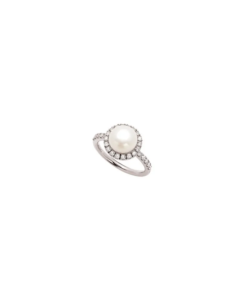 Anello Mimì Happy in Oro Bianco con Perla Bianca e Diamanti