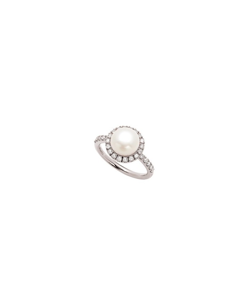 Mimì Happy Ring in White Gold with White Pearl and Diamonds