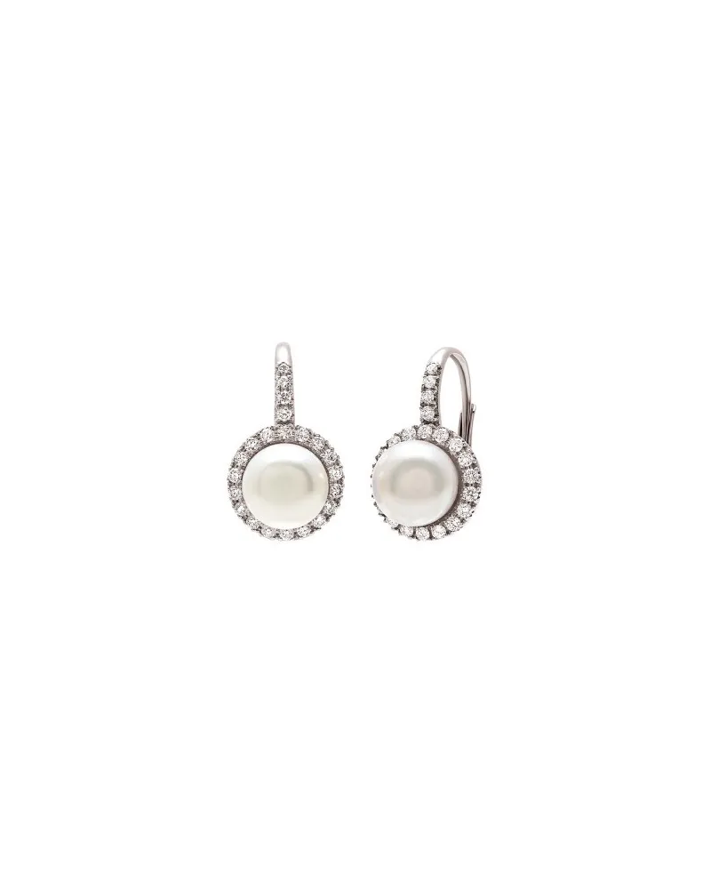 Orecchini Mimì Happy in Oro Bianco e Perla Bianca e Diamanti Orecchini Mimì Happy in Oro Bianco e Perla Bianca e Diamanti