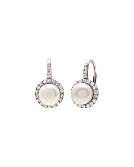 Orecchini Mimì Happy in Oro Bianco e Perla Bianca e Diamanti