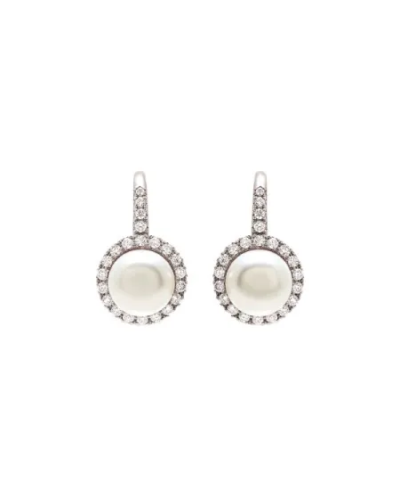 Orecchini Mimì Happy in Oro Bianco e Perla Bianca e Diamanti