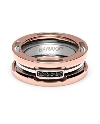 Barakà Men's Ring in Rose Gold and Steel with Black Diamonds