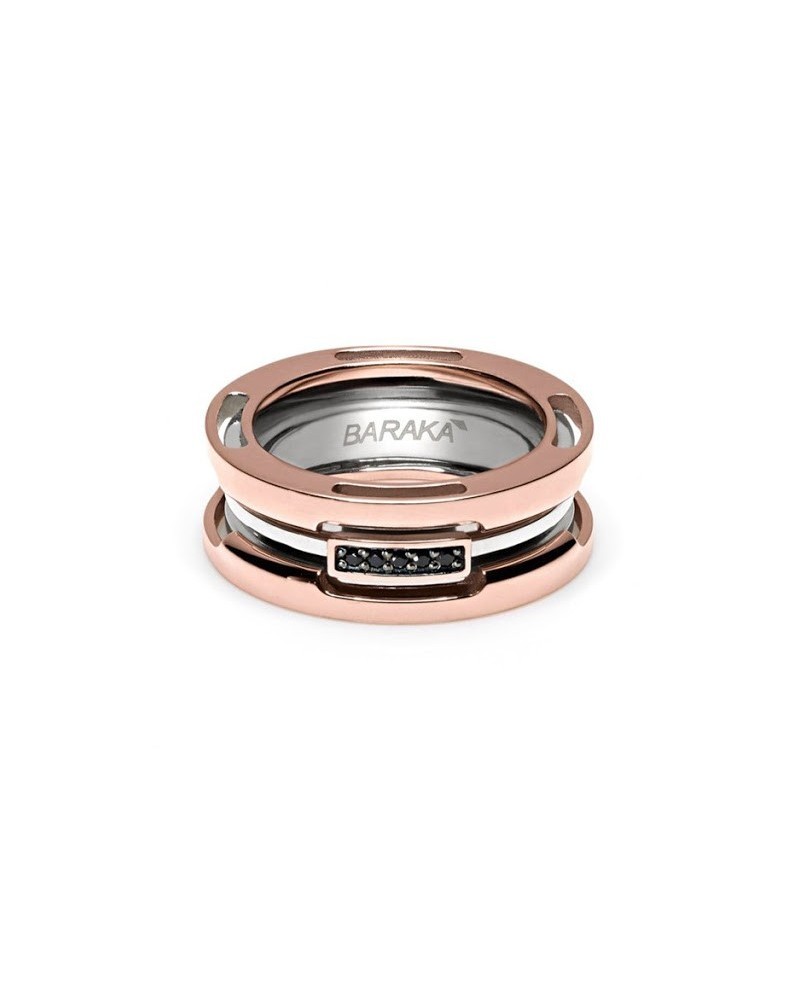 Bague pour homme Barakà en or rose et acier avec diamants noirs