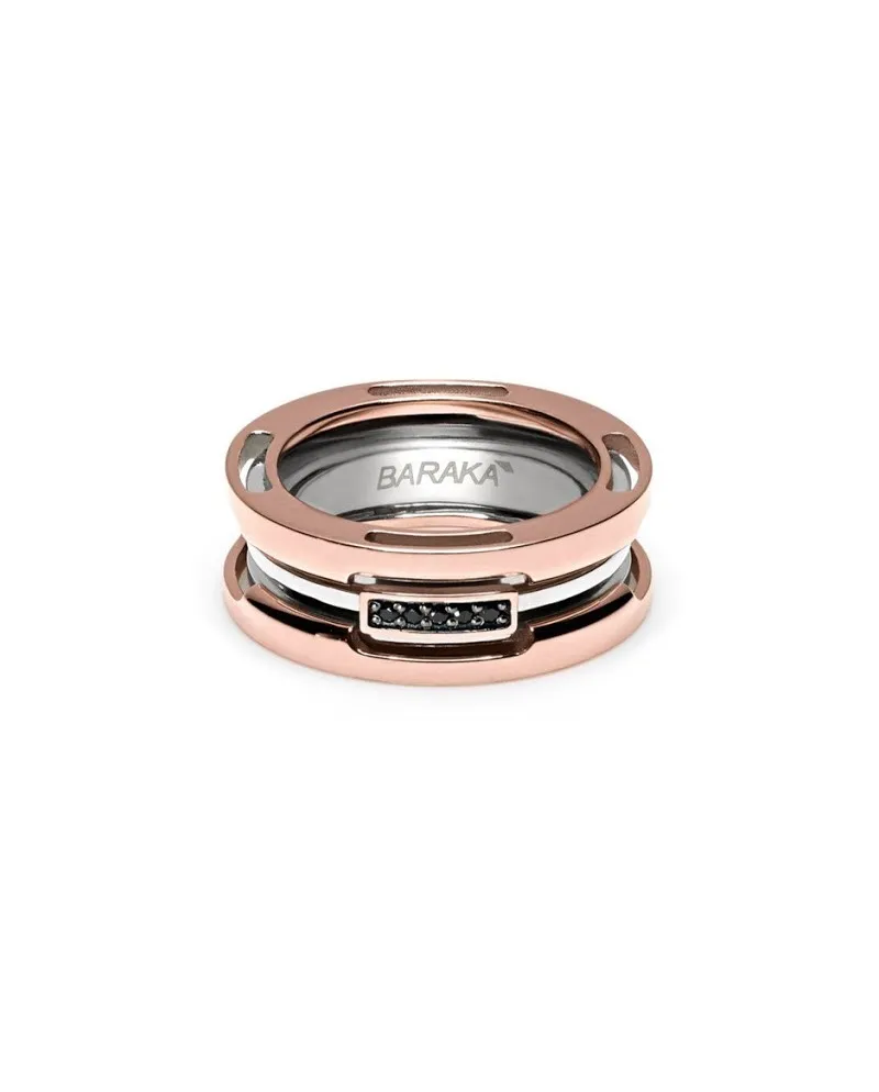 Barakà Men's Ring in Rose Gold and Steel with Black Diamonds