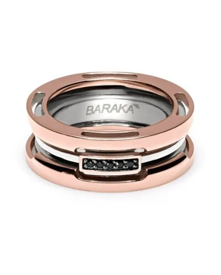 Barakà Men's Ring in Rose Gold and Steel with Black Diamonds
