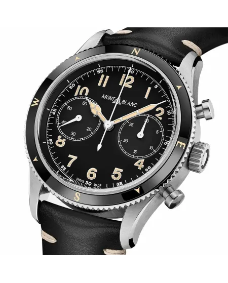 Orologio Montblanc 1858 Automatic Chrono Nero con Cinturino in Pelle