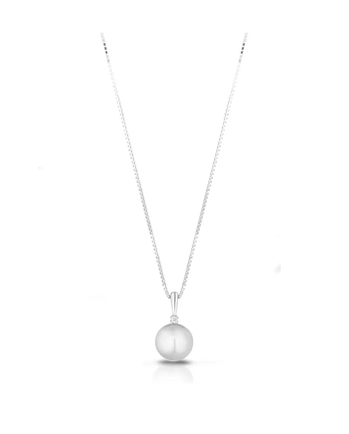 Pendente Perla Coscia Le Lune con Catena in Oro Bianco e Diamante