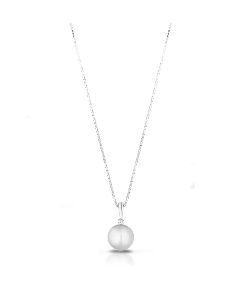 Pendente Perla Coscia Le Lune con Catena in Oro Bianco e Diamante