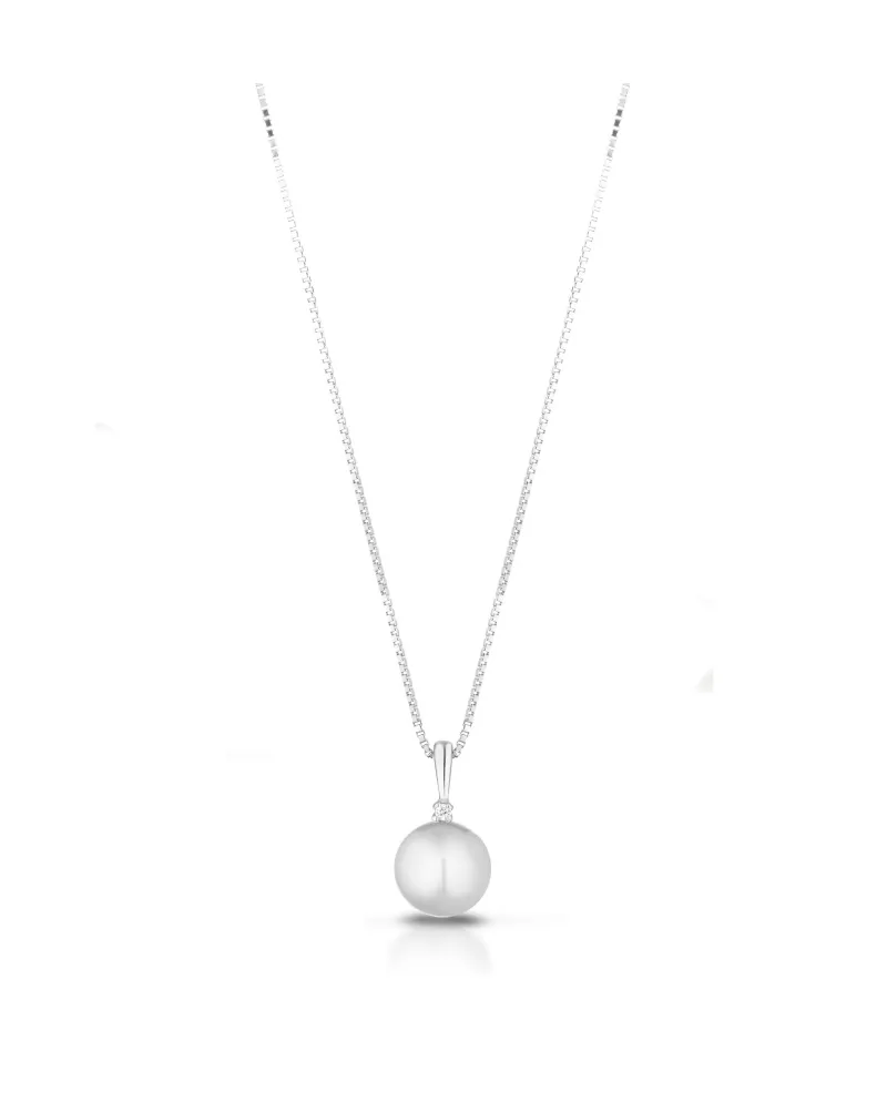Pendente Perla Coscia Le Lune con Catena in Oro Bianco e Diamante