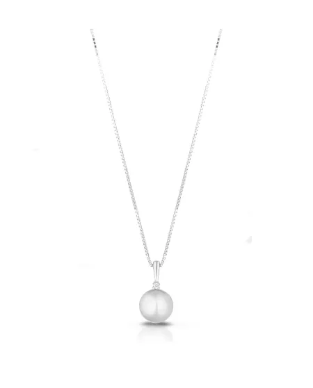Pendente Perla Coscia Le Lune con Catena in Oro Bianco e Diamante