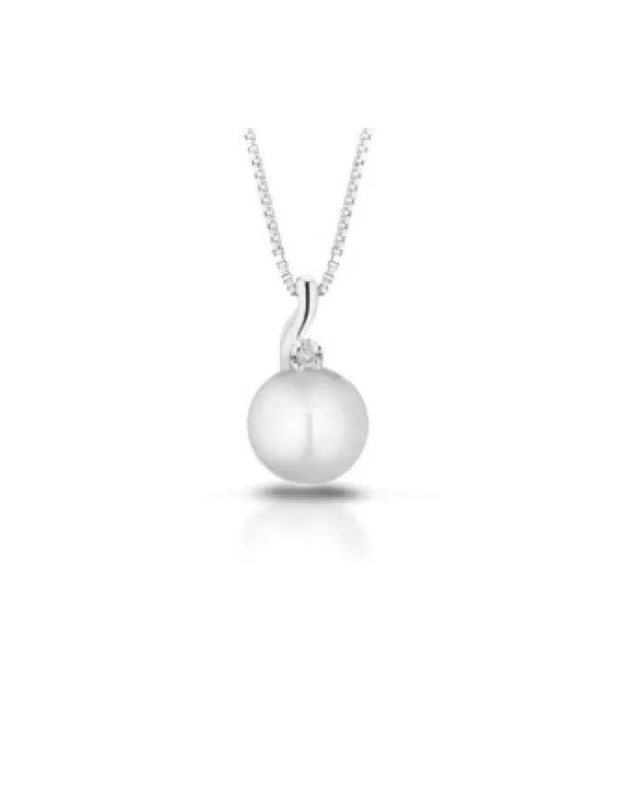 Pendente Perla Coscia Le Lune con Catena in Oro Bianco e Diamante