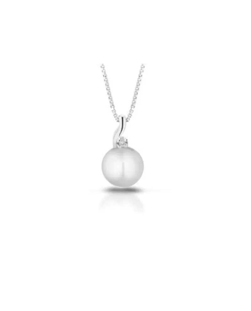 Pendente Perla Coscia Le Lune con Catena in Oro Bianco e Diamante