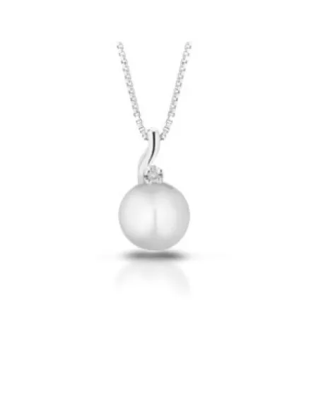 Pendente Perla Coscia Le Lune con Catena in Oro Bianco e Diamante