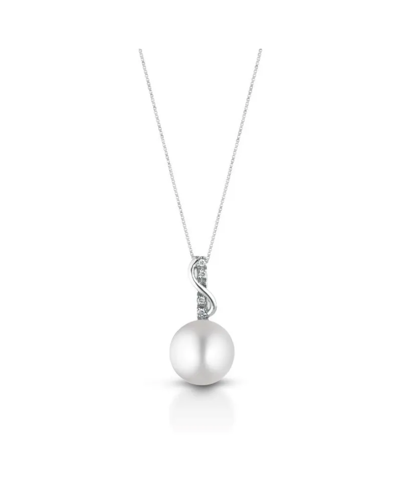 Pendente Perla Coscia Le Lune con Catena in Oro Bianco e Diamanti