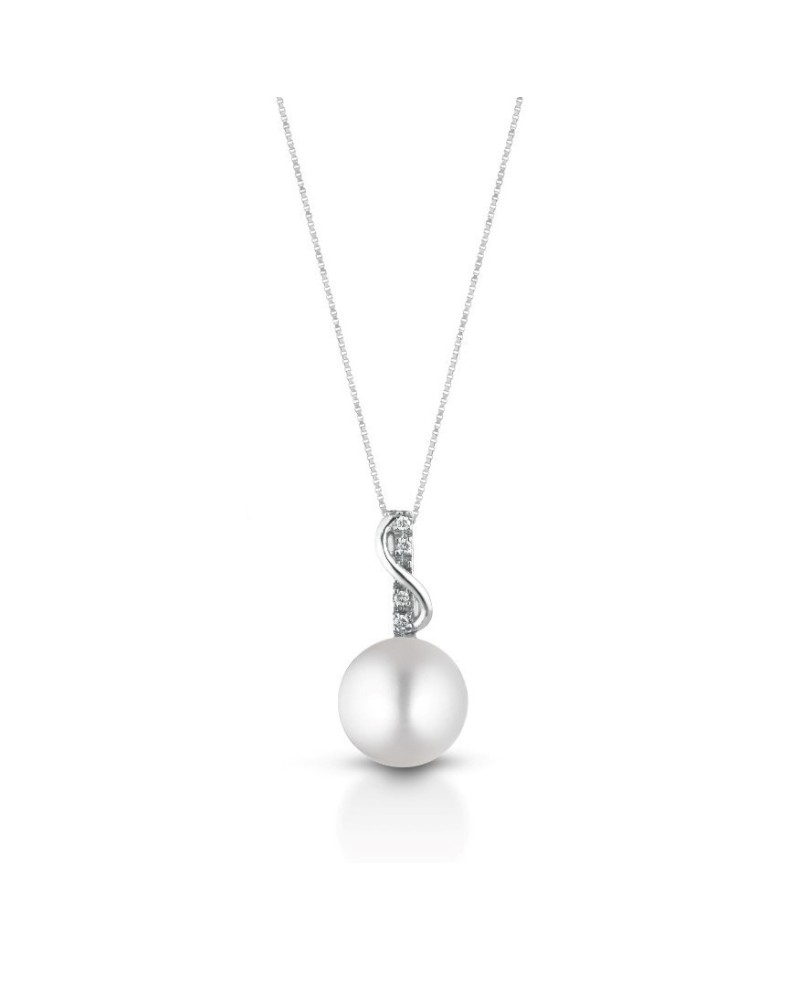 Pendentif perle Le Lune avec chaîne en or blanc et diamants