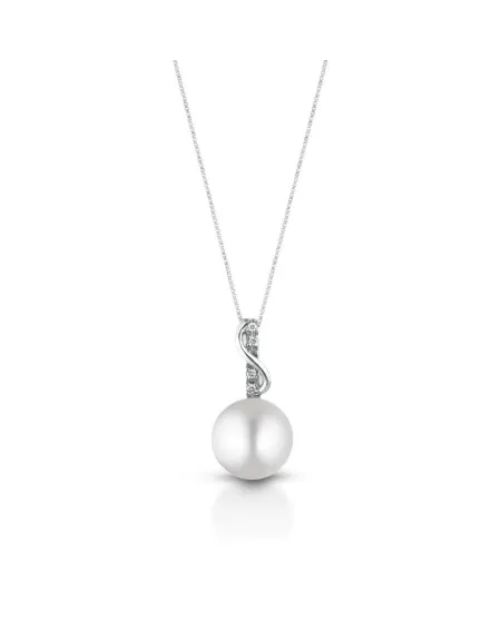 Pendente Perla Coscia Le Lune con Catena in Oro Bianco e Diamanti