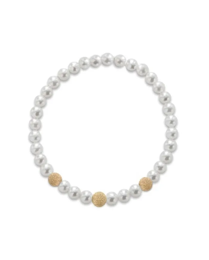 Bracciale Elastico Coscia Le Lune Classic con Perle e Tre Elementi Oro Giallo