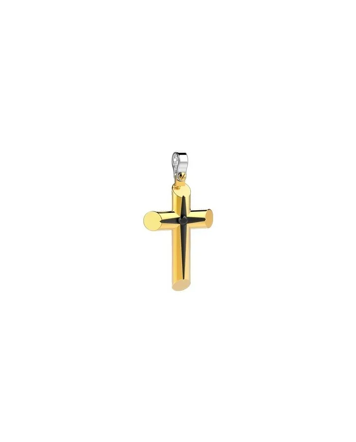 Zancan Men's Cross in Yellow Gold with Black Diamonds