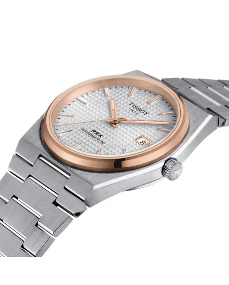 Tissot PRX Powermatic 80 Pvd Watch with Silver Dial and Steel Bracelet
