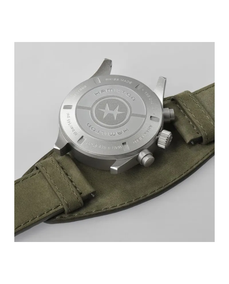 Orologio Hamilton Khaki Field Auto Chrono con Quadrante Nero e Cinturino in  Pelle Scamosciata | Gioielleria Casella | Orologi automatici