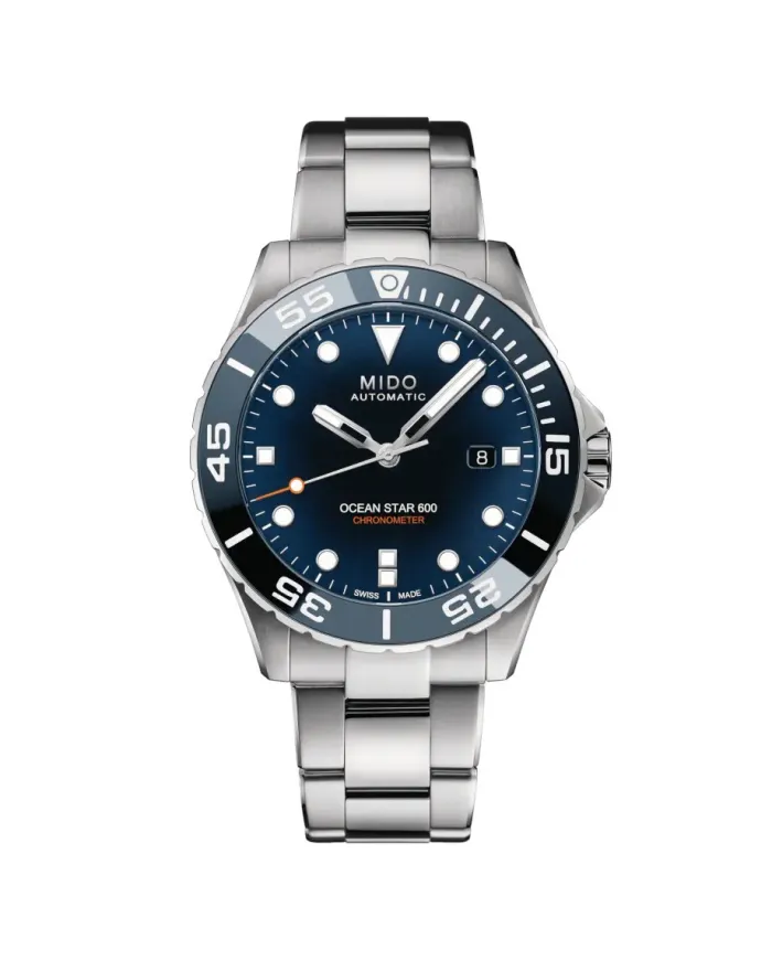 Orologio Mido Ocean Star Diver 600 Chronometer con Quadrante Blu e Cinturino in Acciaio